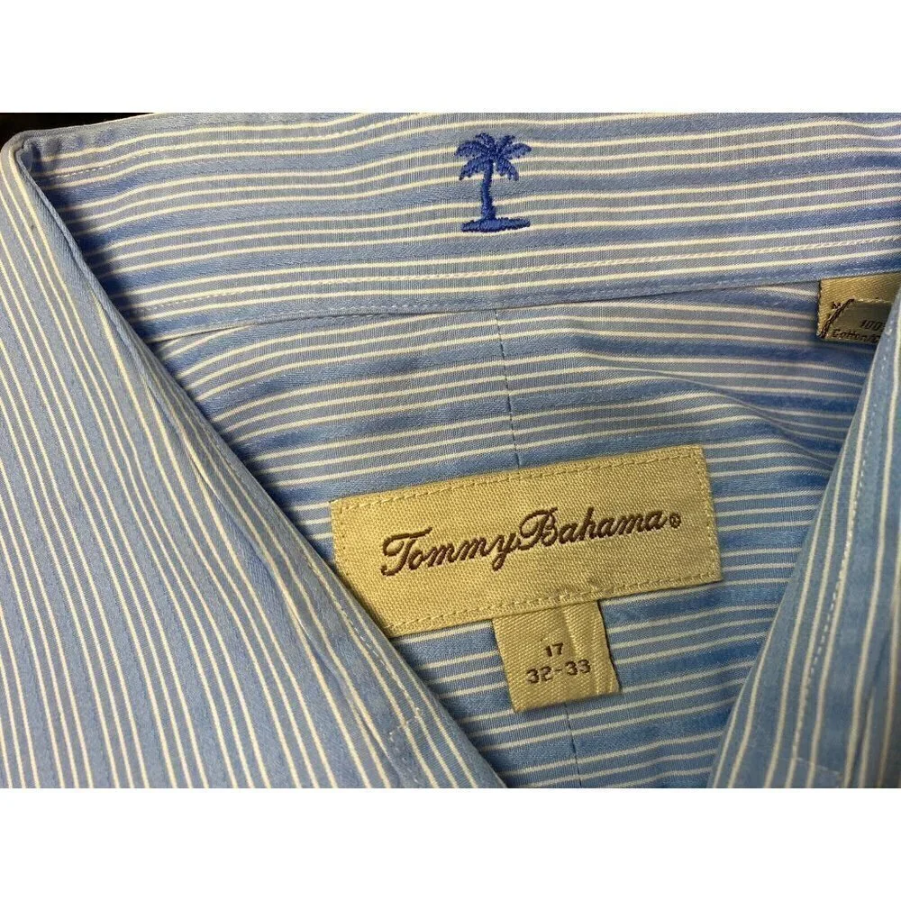 Tommy Bahama Men's Striped Blue Button Down Shirt Size (17  32-33) Long Sleeve - Picture 7 of 7